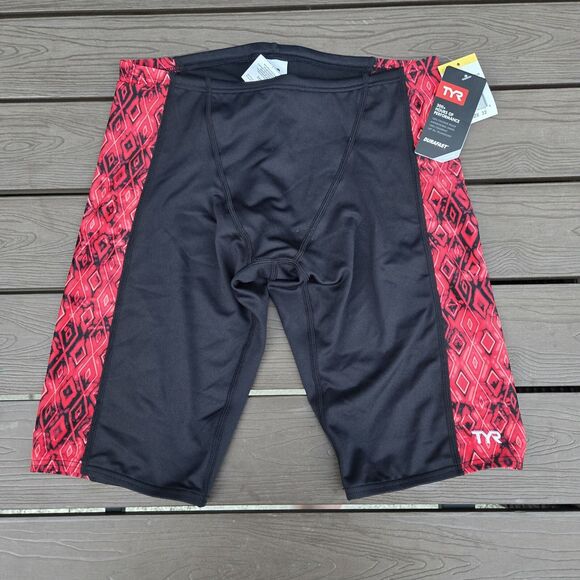 TYR Durafast Elite Glacial Hero Splice Mens Jammer Red/black Swimwear  SZ 32 New - Picture 1 of 3